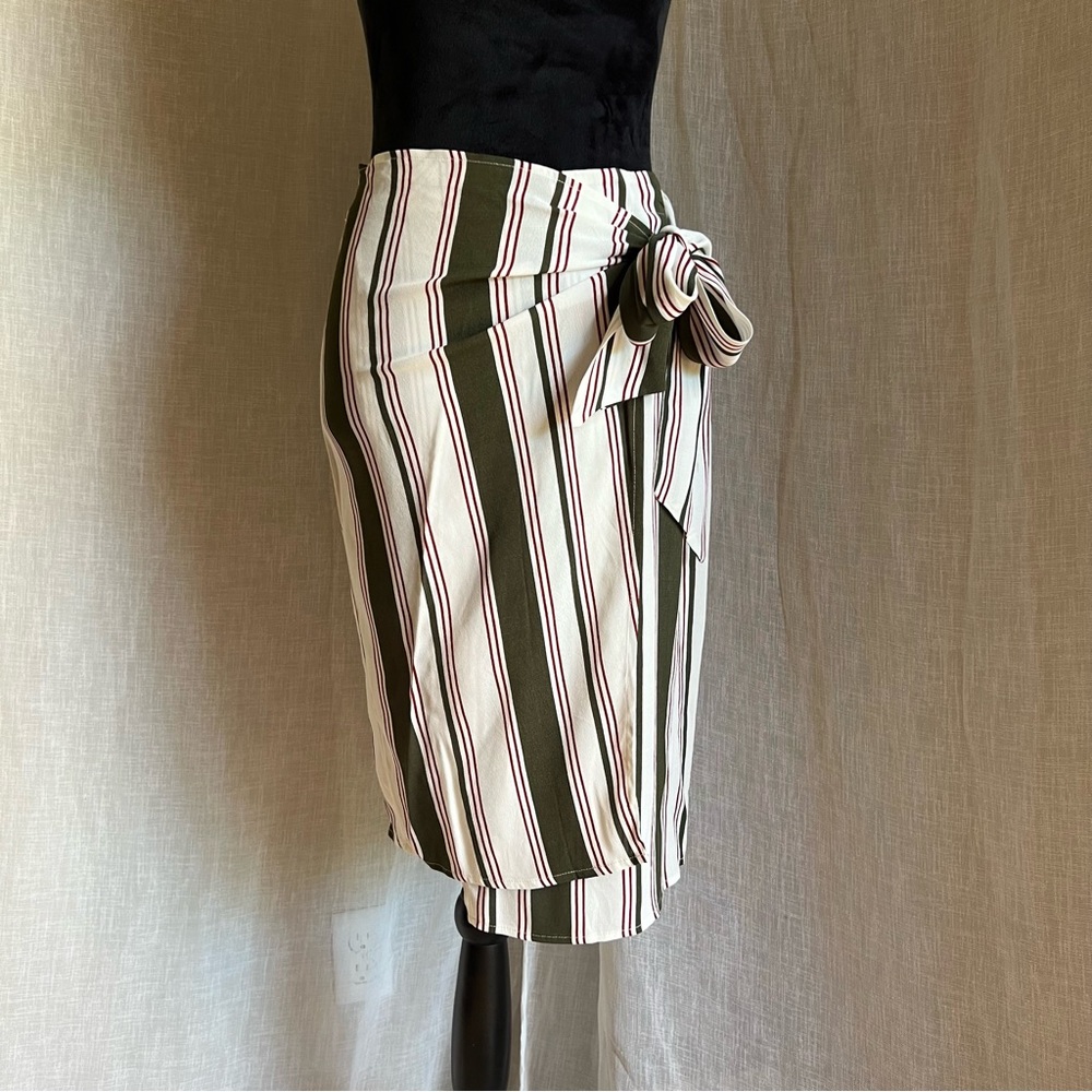 Green, White, and Red Striped Wrap Skirt.
